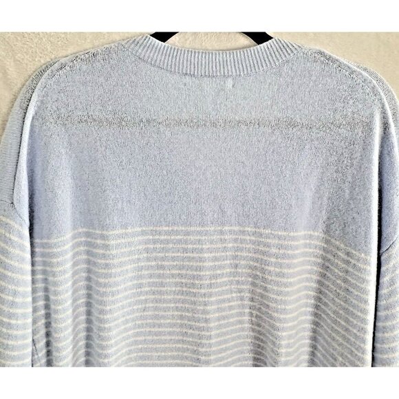 BANANA REPUBLIC Women Cashmere Sweater Size L Blue White Stripe V Neck 61-2 - Picture 4 of 9